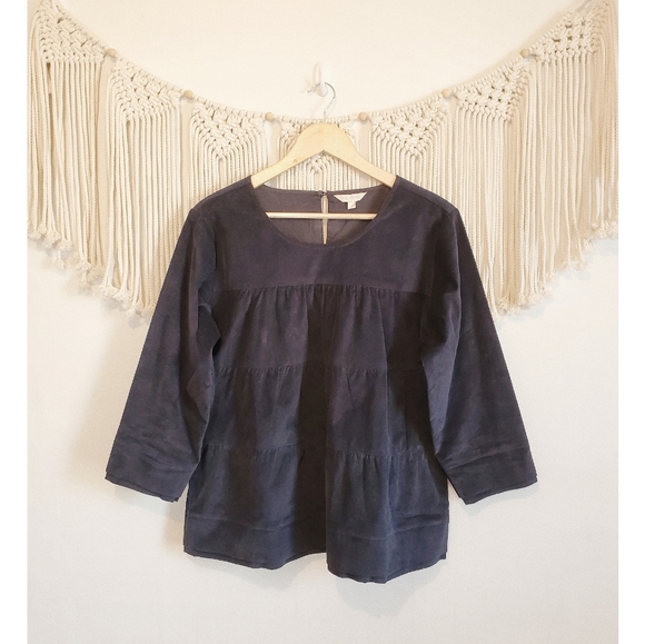 Voloshin Tops - VOLOSHIN Navy Tiered Corduroy Boxy Shirt sz S